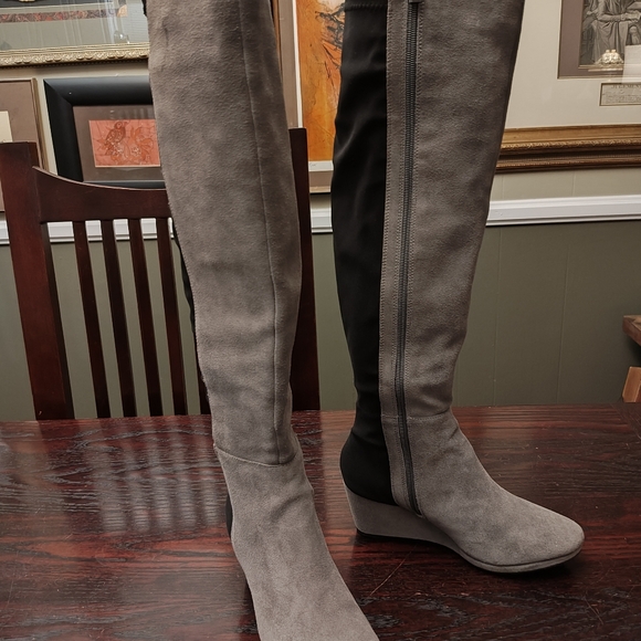 Vince Camuto split shaft suede wedge tall boots, size 7.5 - Picture 2 of 11